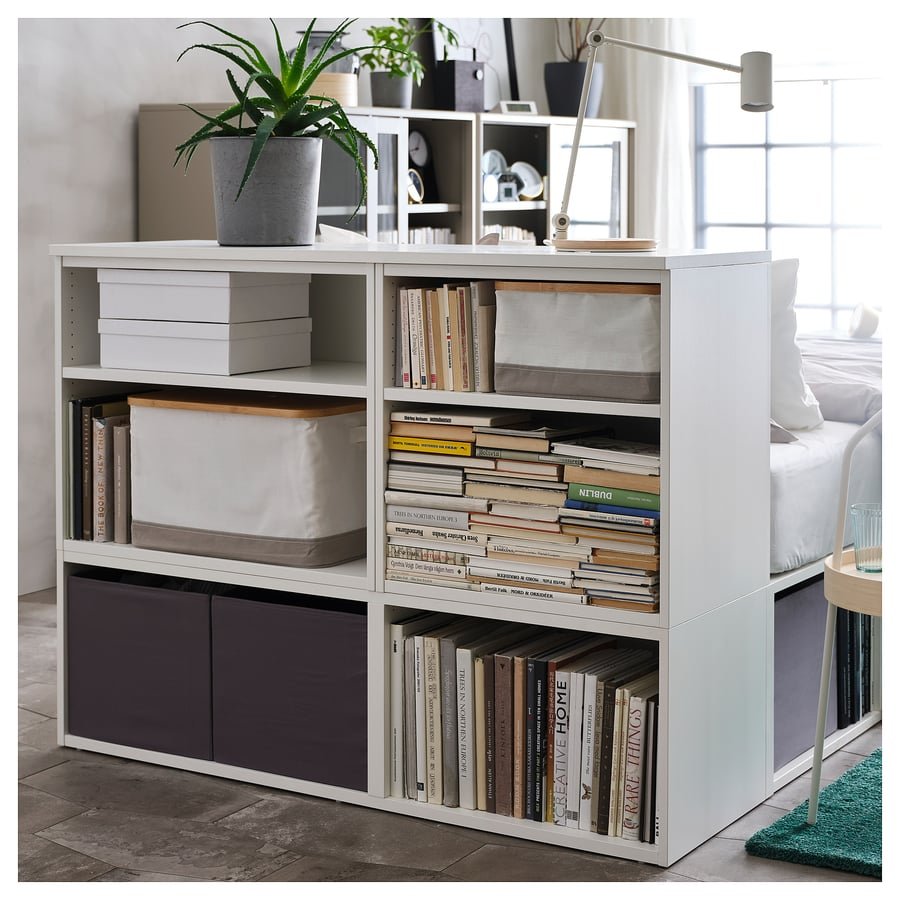IKEA PLATSA Bed Frame with 2 Drawers – White/Fonnes, 142x244x103 cm, Modular Storage Bed - althahanifurniture