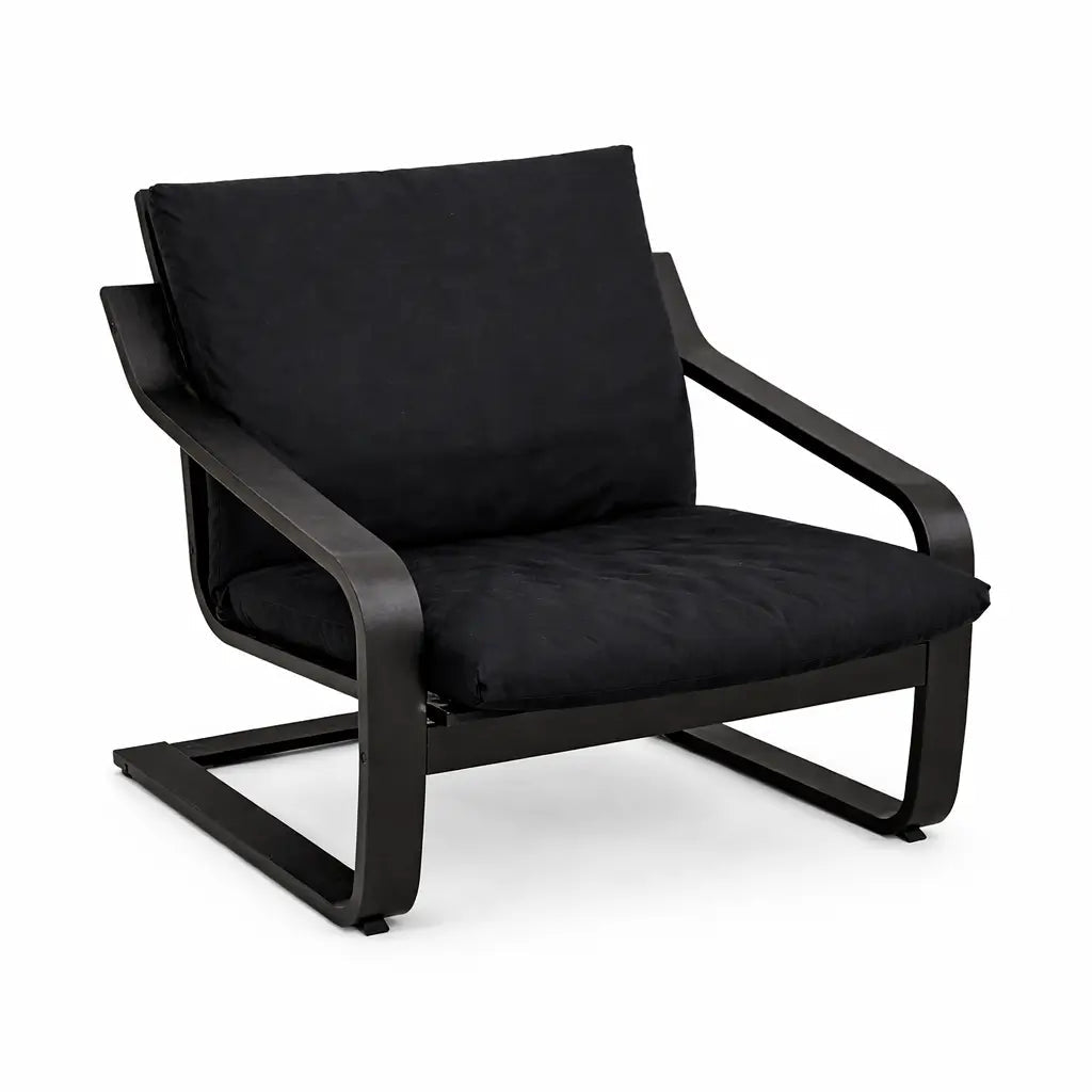 IKEA POÄNG Low - Back Armchair – Black - Brown Frame & Black Cushion – Timeless Scandinavian Comfort - althahanifurniture
