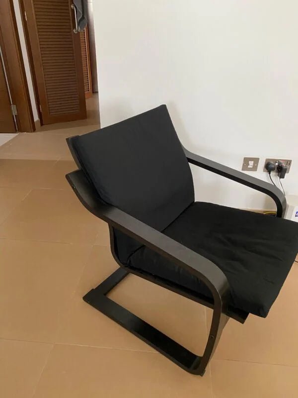 IKEA POÄNG Low - Back Armchair | Black - Brown Frame & Black Cushion - althahanifurniture