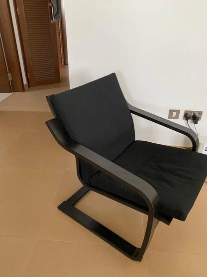 IKEA POÄNG Low - Back Armchair | Black - Brown Frame & Black Cushion - althahanifurniture