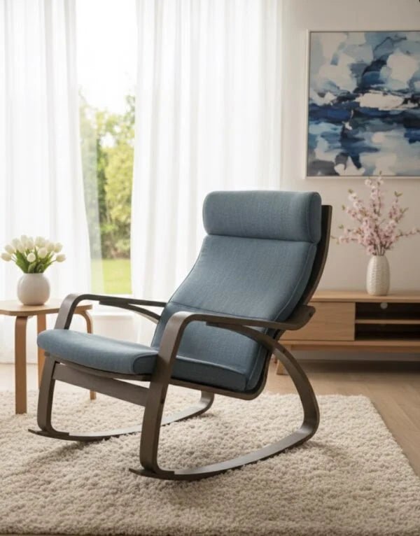 IKEA POÄNG Rocking Chair | Dark Frame with Blue Cushion - althahanifurniture