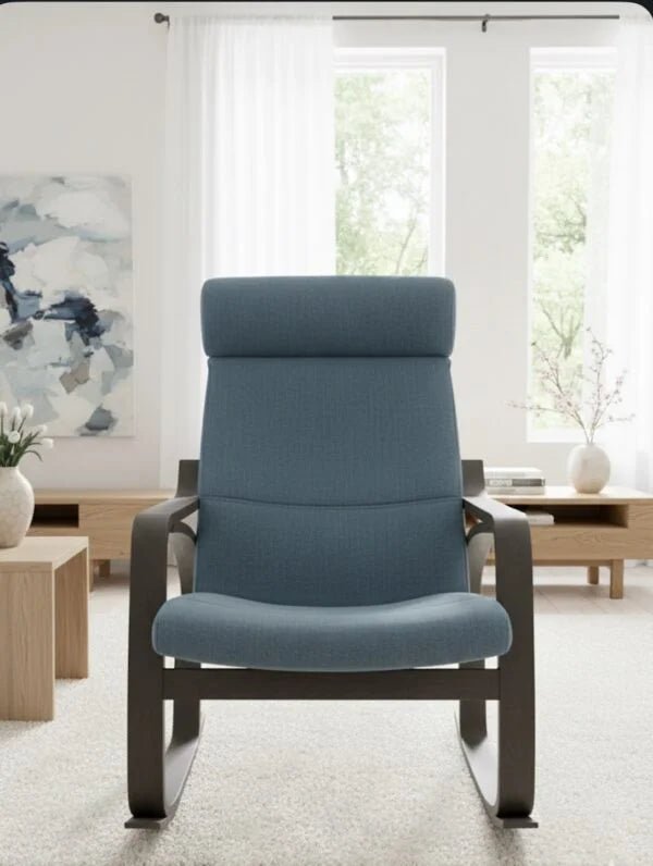 IKEA POÄNG Rocking Chair | Dark Frame with Blue Cushion - althahanifurniture