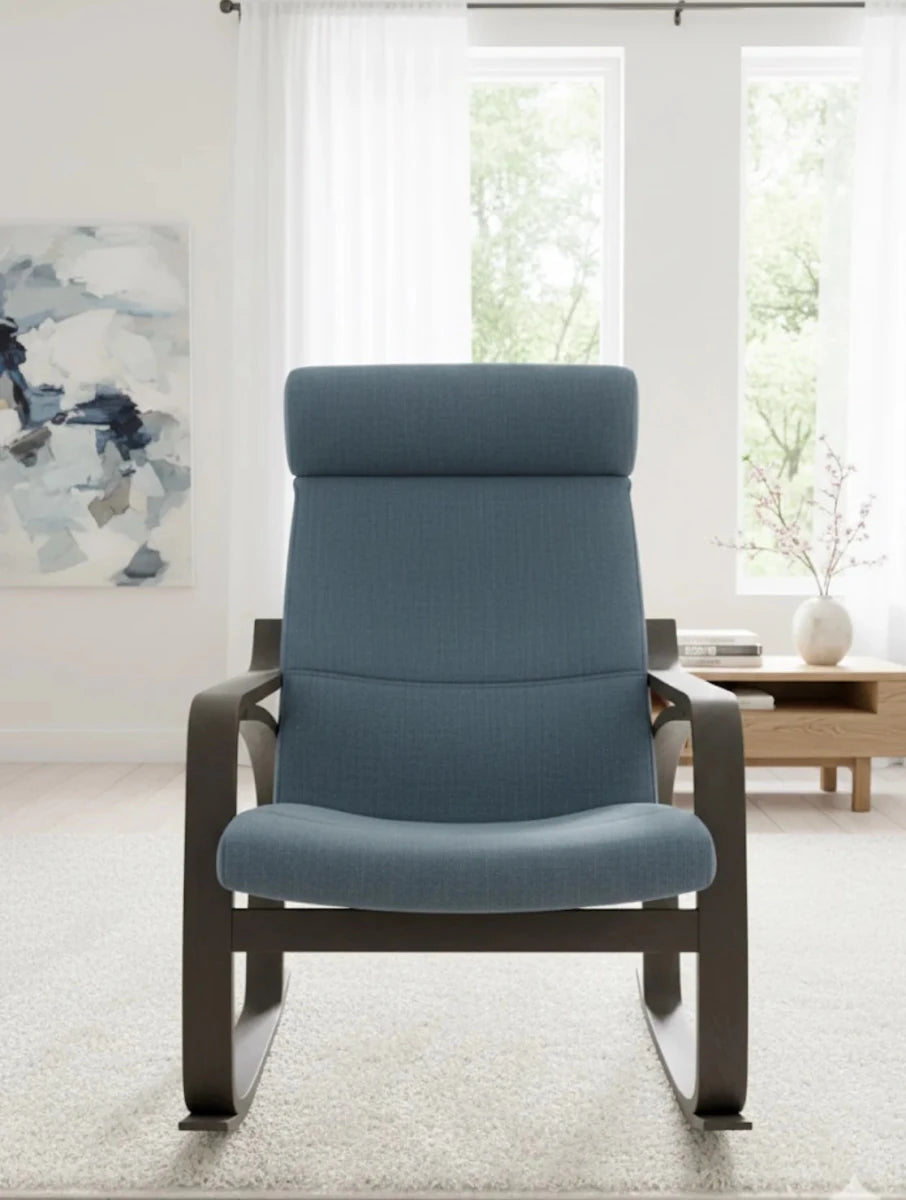 IKEA POÄNG Rocking Chair | Dark Frame with Blue Cushion - althahanifurniture