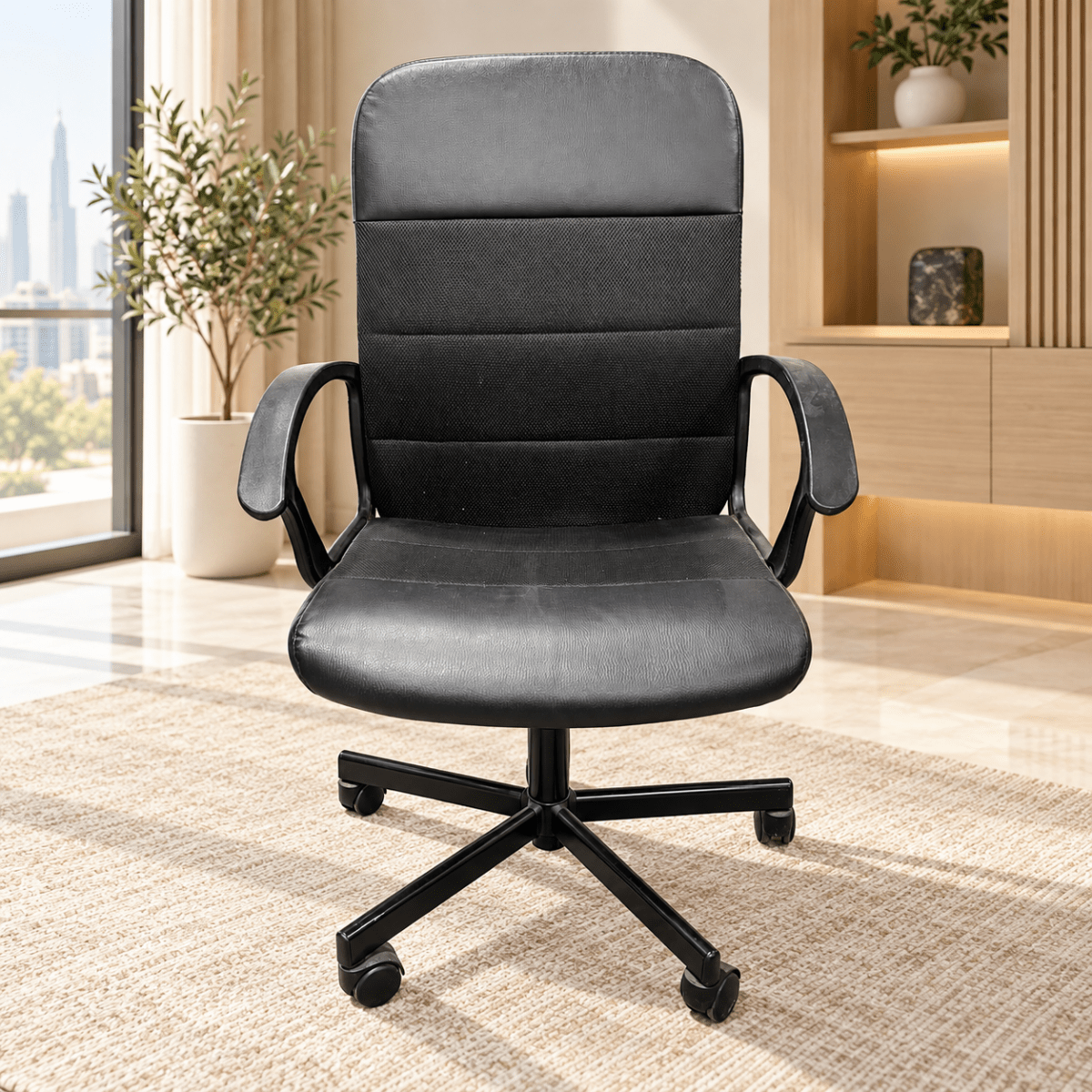 IKEA RENBERGET Swivel Office Chair with Armrests & Adjustable Height – Black - Al Thahani Furniture