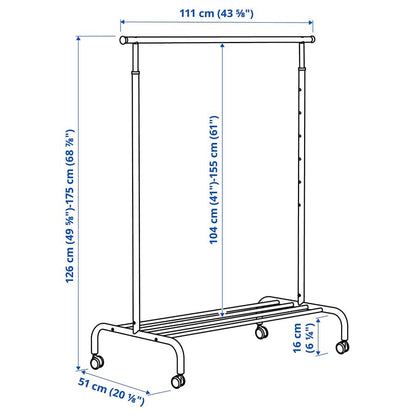IKEA RIGGA Clothes Rack – Height - Adjustable, White, Garment Stand on Wheels - althahanifurniture