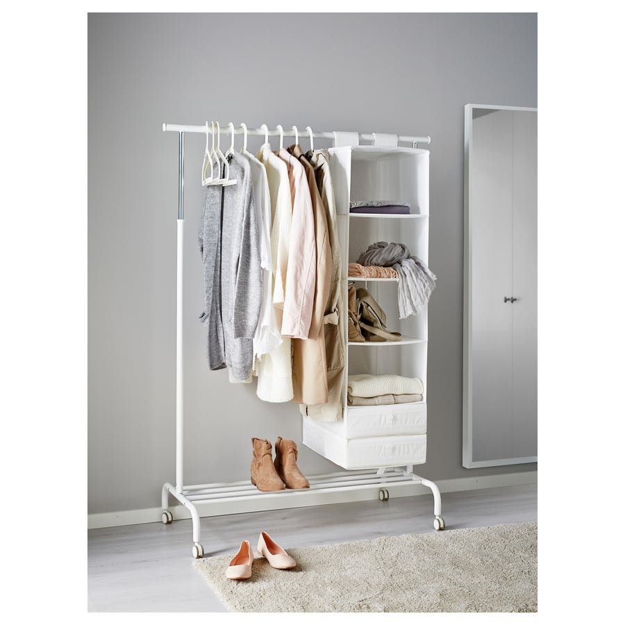 IKEA RIGGA Clothes Rack – Height - Adjustable, White, Garment Stand on Wheels - althahanifurniture