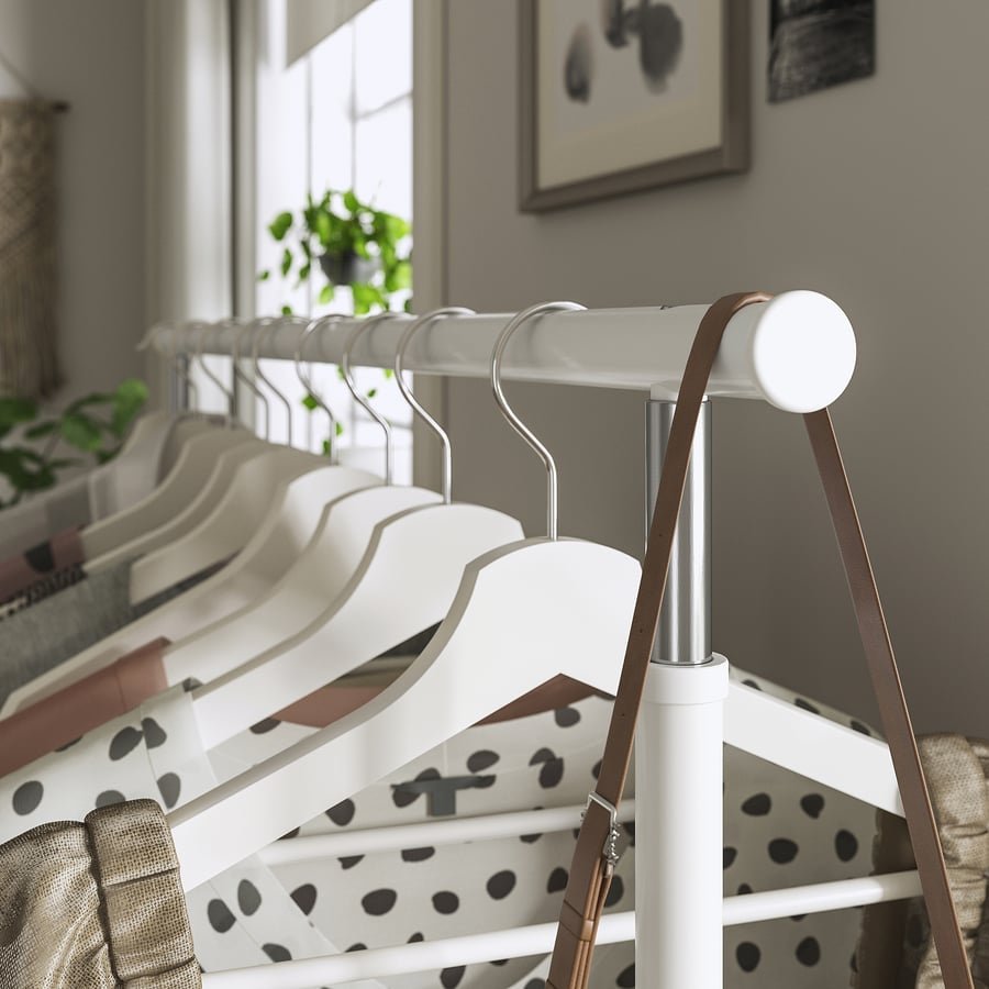 IKEA RIGGA Clothes Rack – Height - Adjustable, White, Garment Stand on Wheels - althahanifurniture