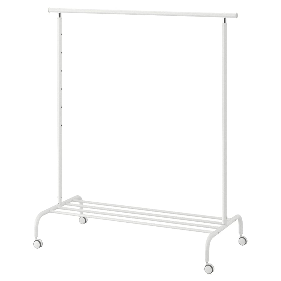 IKEA RIGGA Clothes Rack – Height - Adjustable, White, Garment Stand on Wheels - althahanifurniture