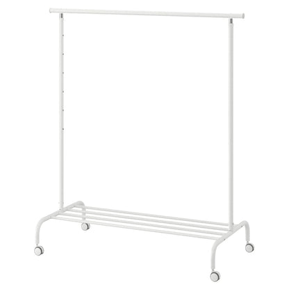 IKEA RIGGA Clothes Rack – Height - Adjustable, White, Garment Stand on Wheels - althahanifurniture