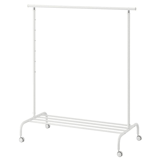 IKEA RIGGA Clothes Rack – Height - Adjustable, White, Garment Stand on Wheels - althahanifurniture
