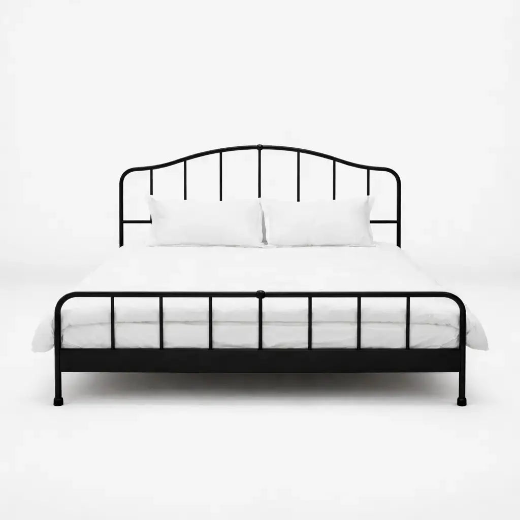 IKEA SAGSTUA King Bed Set with Mattress | Black with Brass Accents, 180x200 cm - used 6 months - Al Thahani Furniture