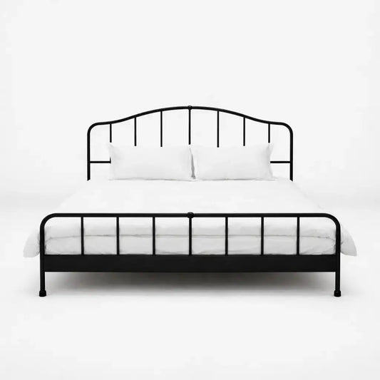 IKEA SAGSTUA King Bed Set with Mattress | Black with Brass Accents, 180x200 cm - used 6 months - Al Thahani Furniture