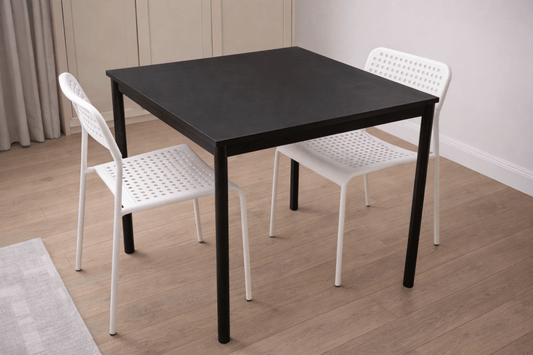 IKEA SANDSBERG Table and 2 Chairs Set – Black Table, White Chairs, Compact 67x67 cm - althahanifurniture