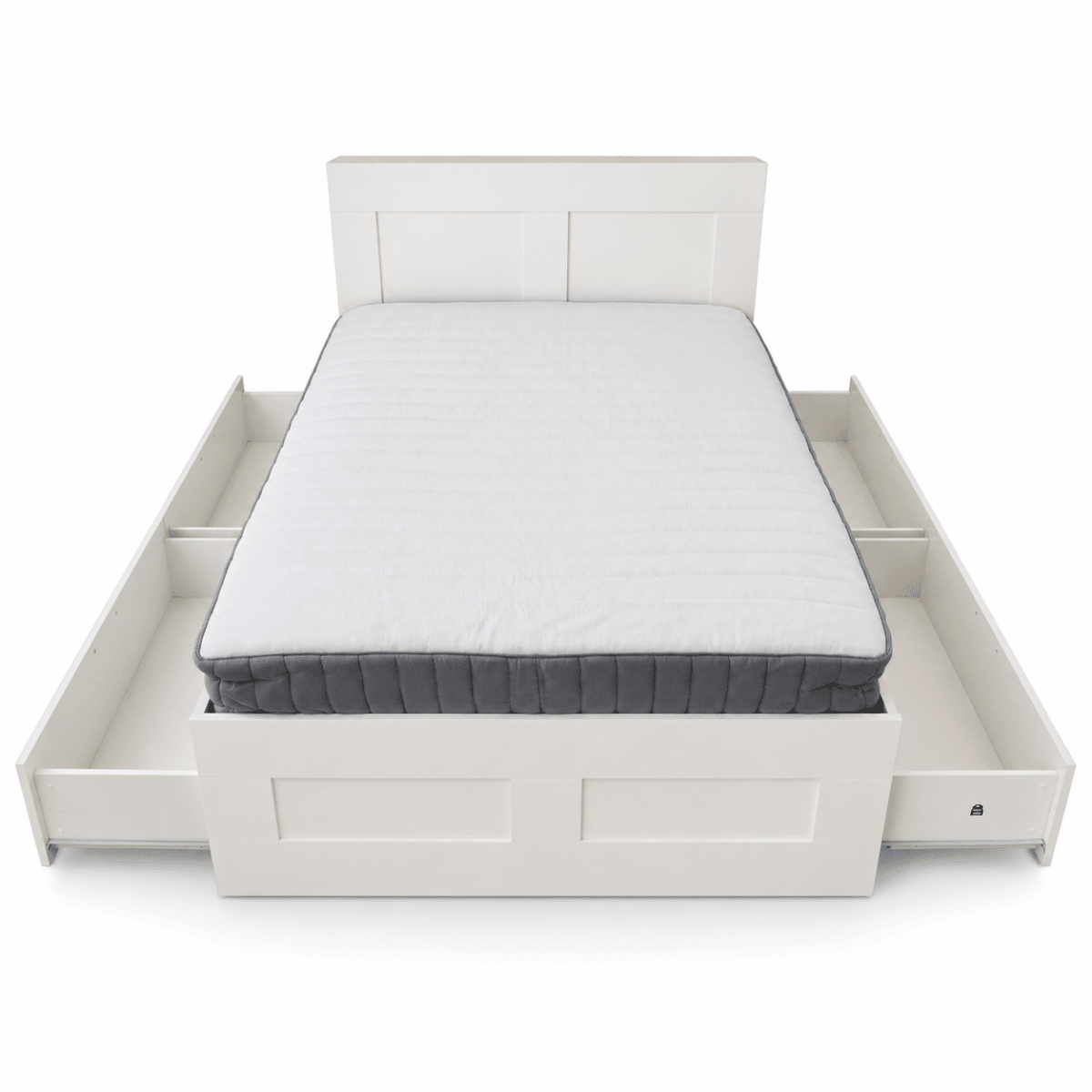 IKEA SONGESAND Queen Bed Set with Mattress, 4 Storage Boxes & Bedside Chest | White - Al Thahani Furniture