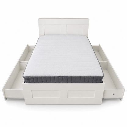 IKEA SONGESAND Queen Bed Set with Mattress, 4 Storage Boxes & Bedside Chest | White - Al Thahani Furniture
