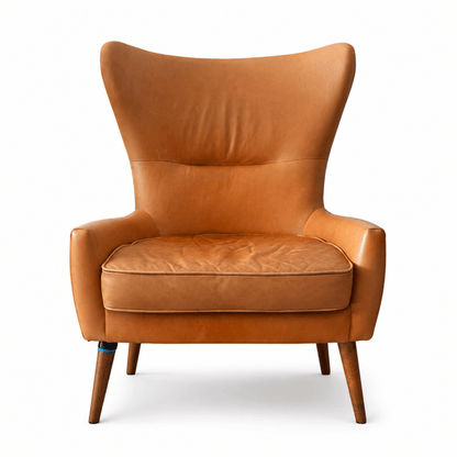 IKEA STRANDMON Wing Chair | Brown Leather - Al Thahani Furniture