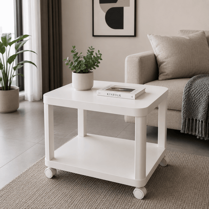 IKEA TINGBY Side Table on Castors | White, 50x50x45 cm - used 4 months - Al Thahani Furniture