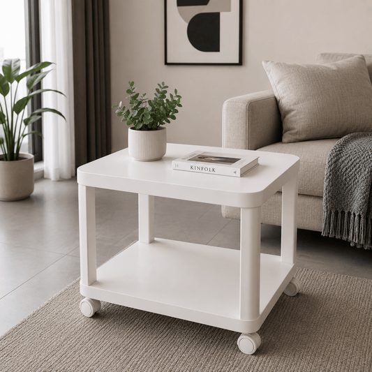 IKEA TINGBY Side Table on Castors | White, 50x50x45 cm - used 4 months - Al Thahani Furniture