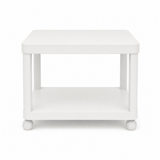 IKEA TINGBY Side Table on Castors | White, 50x50x45 cm - used 4 months - Al Thahani Furniture