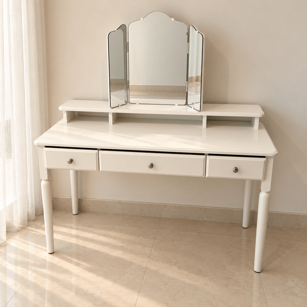 IKEA TYSSEDAL 3-Drawer Dressing Table with Tri-Fold Mirror – White - Al Thahani Furniture