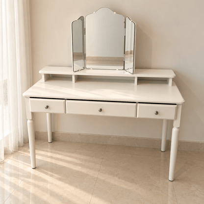 IKEA TYSSEDAL 3-Drawer Dressing Table with Tri-Fold Mirror – White - Al Thahani Furniture