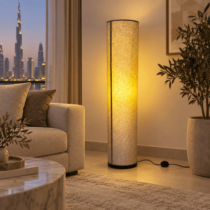 IKEA VIDJA Floor Lamp – 138 cm – White Textile Shade - Al Thahani Furniture