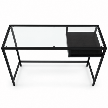 IKEA VITTSJÖ Glass-Top Laptop Table with Shelf – Black-Brown – 100 × 36 × 74 cm - Al Thahani Furniture