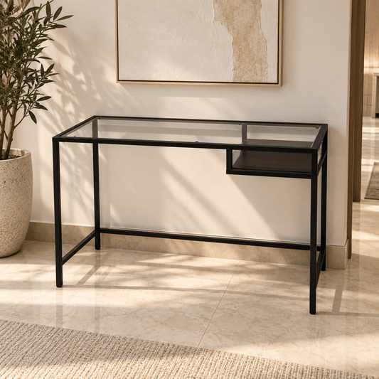 IKEA VITTSJÖ Glass-Top Laptop Table with Shelf – Black-Brown – 100 × 36 × 74 cm - Al Thahani Furniture