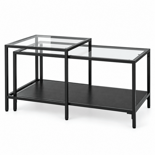 IKEA VITTSJÖ Nest of 2 Tables – Black-Brown & Glass – 90 × 50 cm - Al Thahani Furniture