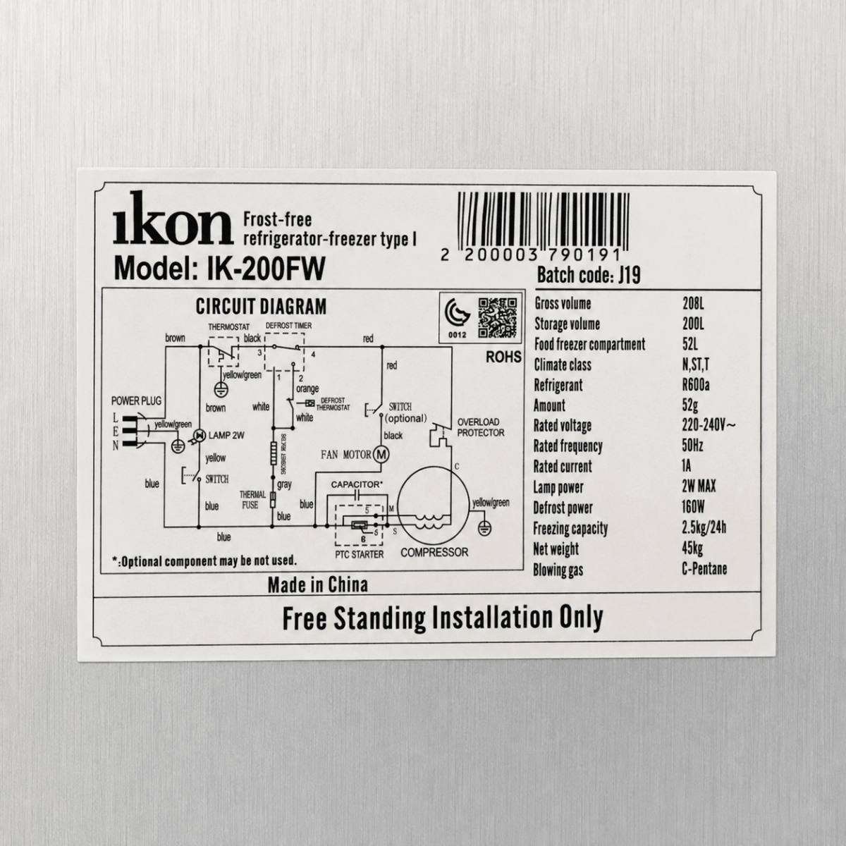 Ikon IK-200FW 200L Frost-Free Double-Door Refrigerator – Silver - Al Thahani Furniture