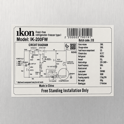 Ikon IK-200FW 200L Frost-Free Double-Door Refrigerator – Silver - Al Thahani Furniture