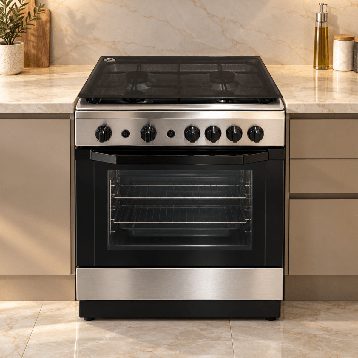 Indesit 4-Burner Freestanding Gas Cooker with Oven – 60 × 60 cm – Stainless Steel - Al Thahani Furniture