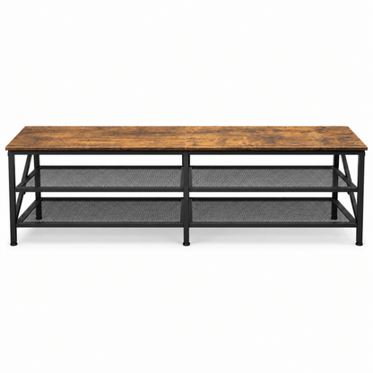 Industrial 3-Tier TV Unit with 2 Metal Mesh Shelves – Rustic Brown & Black - Al Thahani Furniture