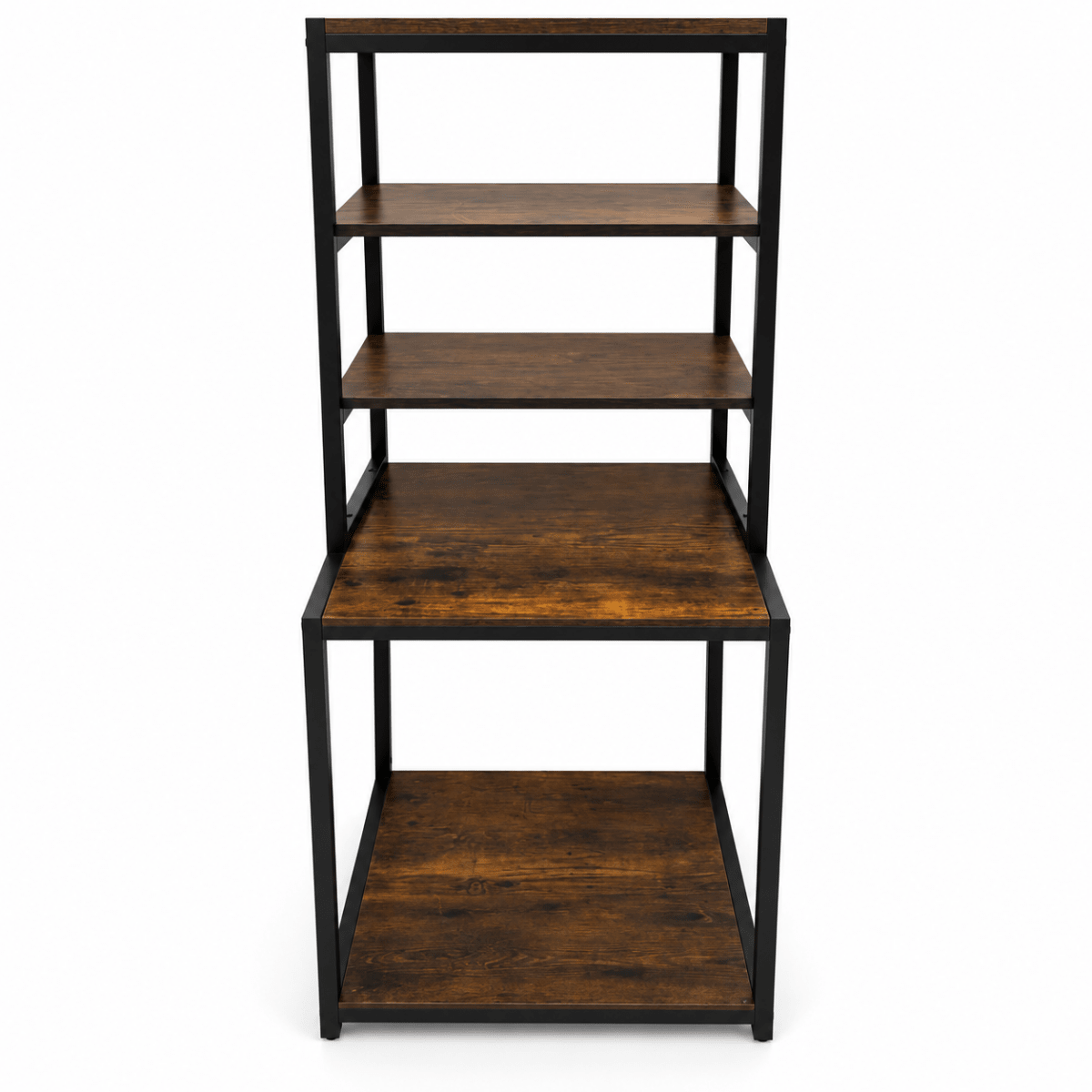 Industrial 5-Level Kitchen Baker's Rack with Microwave Shelf – Rustic Brown & Black - Al Thahani Furniture