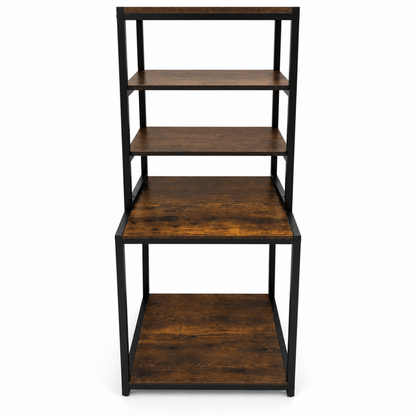 Industrial 5-Level Kitchen Baker's Rack with Microwave Shelf – Rustic Brown & Black - Al Thahani Furniture