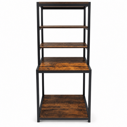 Industrial 5-Level Kitchen Baker's Rack with Microwave Shelf – Rustic Brown & Black - Al Thahani Furniture