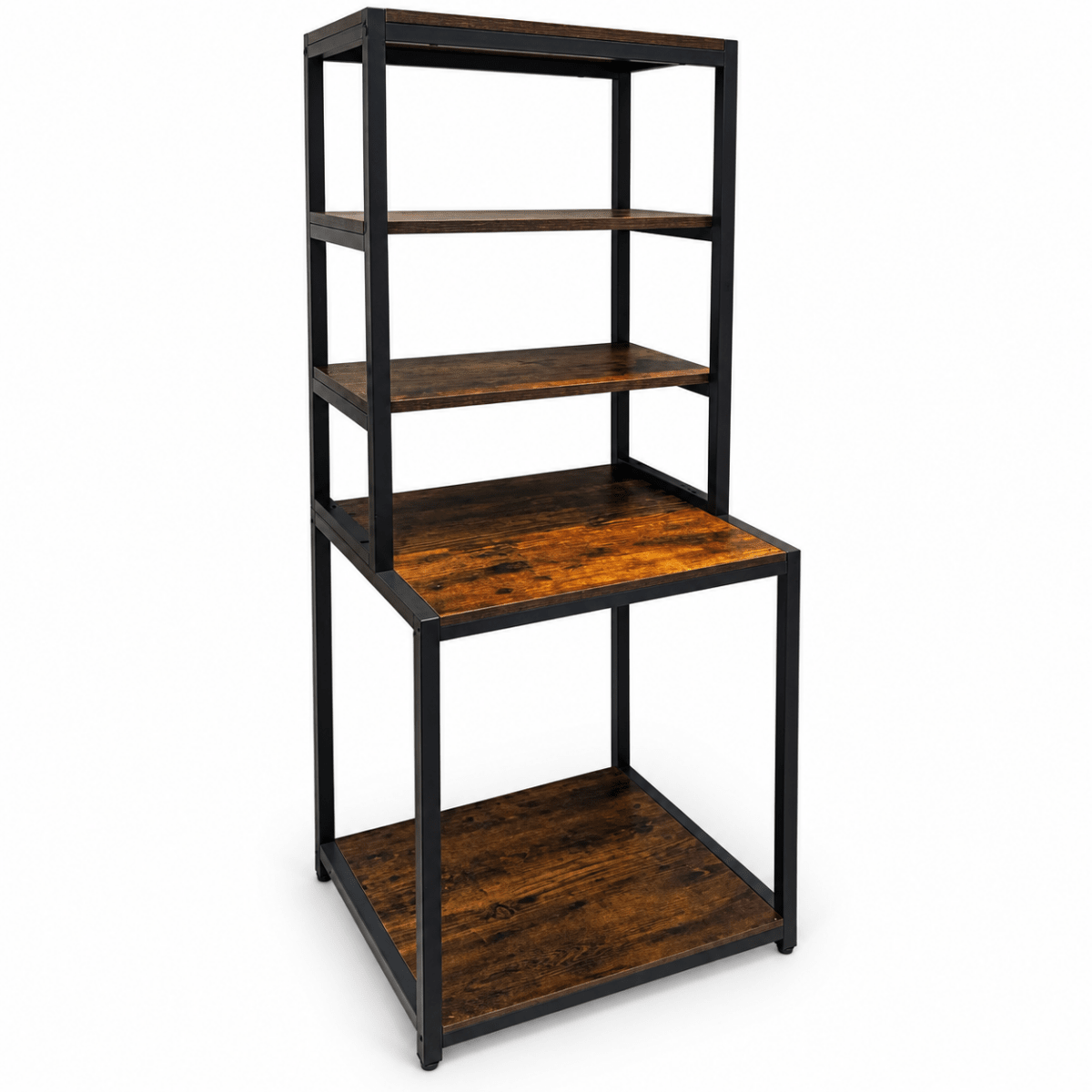 Industrial 5-Level Kitchen Baker's Rack with Microwave Shelf – Rustic Brown & Black - Al Thahani Furniture