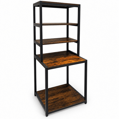 Industrial 5-Level Kitchen Baker's Rack with Microwave Shelf – Rustic Brown & Black - Al Thahani Furniture