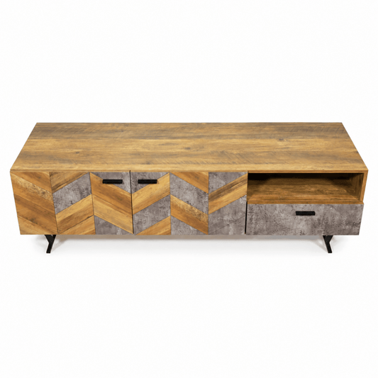 Industrial Chevron TV Unit with Storage – 150 × 45 × 53 cm - Al Thahani Furniture