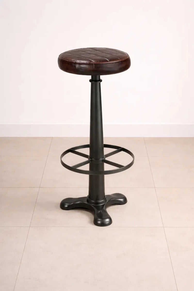 Industrial Leather Stool – Aged Leather Seat – Metal - althahanifurniture