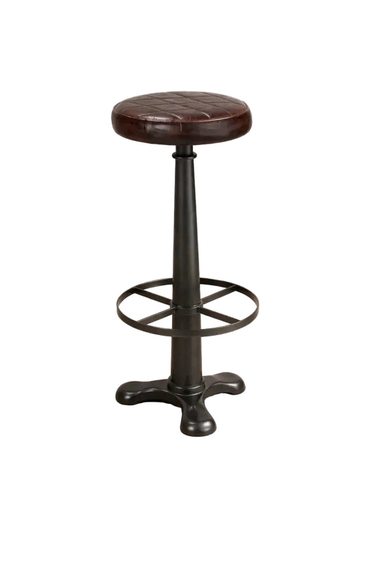 Industrial Leather Stool – Aged Leather Seat – Metal - althahanifurniture