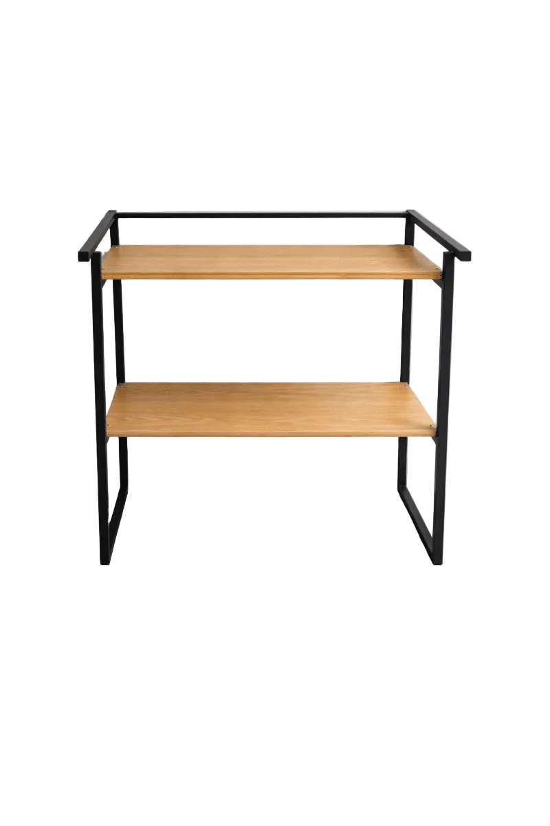 Industrial - Style Console Table / Storage Rack – Black Metal Frame, Wooden Shelves, 80x69x45 cm - althahanifurniture