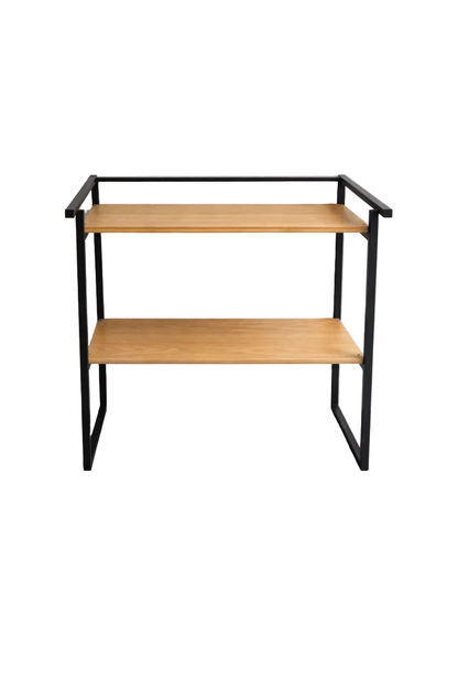 Industrial - Style Console Table / Storage Rack – Black Metal Frame, Wooden Shelves, 80x69x45 cm - althahanifurniture