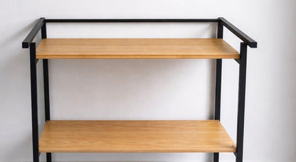 Industrial - Style Console Table / Storage Rack – Black Metal Frame, Wooden Shelves, 80x69x45 cm - althahanifurniture