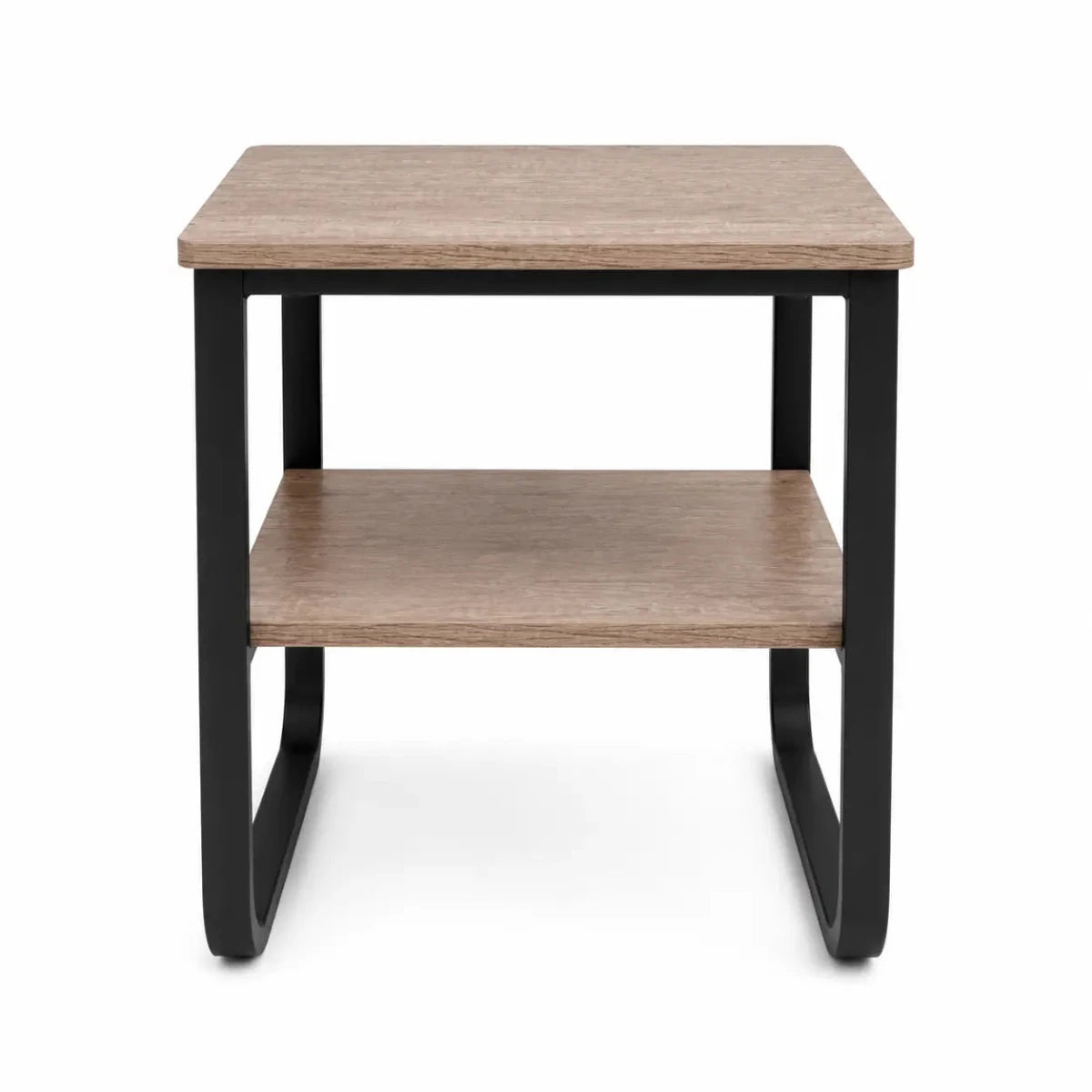 Industrial-Style Side Table with Storage Shelf | Black Metal & Wood-Grain, 44x44x55 cm - used 2 months - Al Thahani Furniture