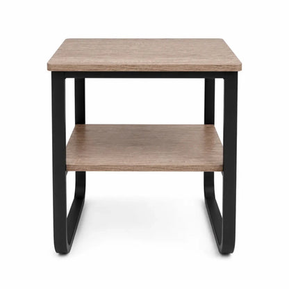 Industrial-Style Side Table with Storage Shelf | Black Metal & Wood-Grain, 44x44x55 cm - used 2 months - Al Thahani Furniture