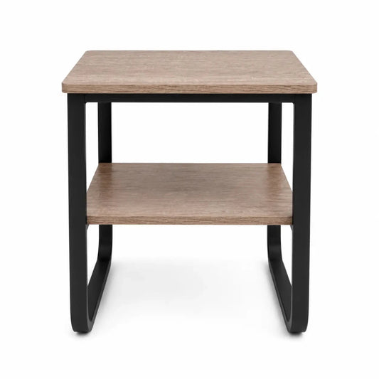 Industrial-Style Side Table with Storage Shelf | Black Metal & Wood-Grain, 44x44x55 cm - used 2 months - Al Thahani Furniture