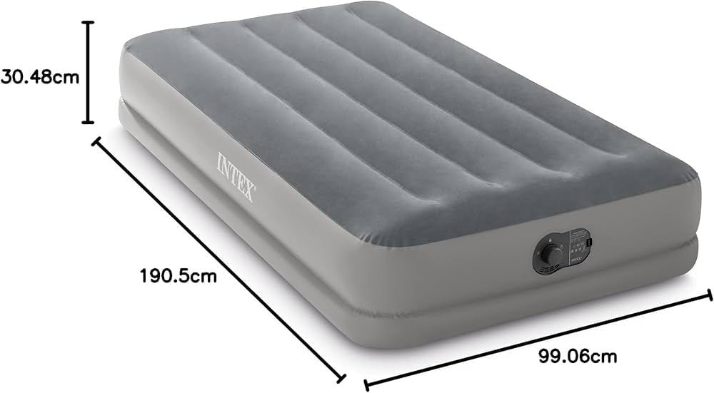 INTEX Dura - Beam Standard Prestige Air Mattress – Twin Size, Fiber - Tech, Built - In USB Pump, 12" Height, 300 lb Capacity - althahanifurniture