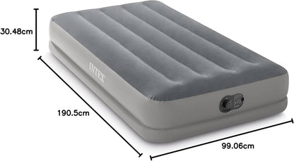 INTEX Dura - Beam Standard Prestige Air Mattress – Twin Size, Fiber - Tech, Built - In USB Pump, 12" Height, 300 lb Capacity - althahanifurniture