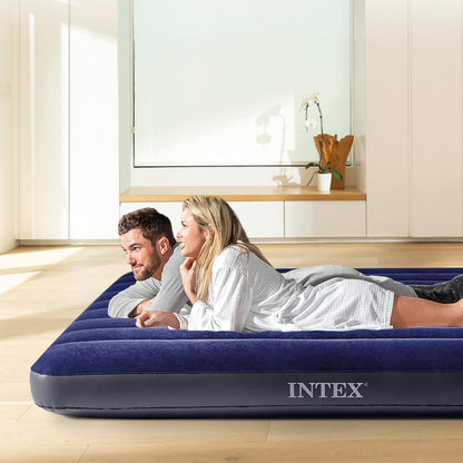 INTEX Dura - Beam Standard Series Classic Downy Airbed – Queen Size, Fiber - Tech, Waterproof Flocked Top, 2 - in - 1 Valve - althahanifurniture